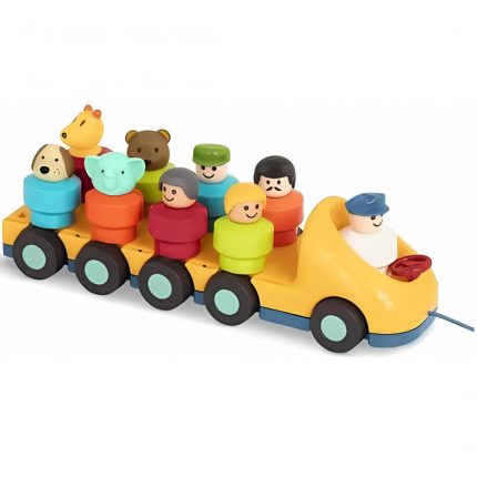 Buyluxe Spinning Bus Play Set with Nine Color-Coded Figurines